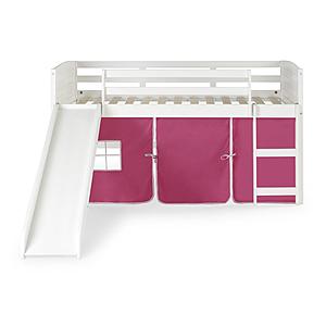 Twin Louver Low Loft White w/Pink Tent & Slide by Donco