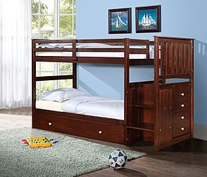 Mission Stairway Bunk Bed With Trundle Bed Dark Cappuccino Finish by Donco
