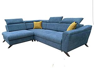 Gala Blue Fabric Left Hand Facing Chaise Sectional w/Bed & Storage by ESF