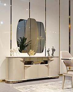 Paris Dining Room Console w/Mirror, Cream by Furnia Furniture