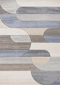 Folio Blue Beige Grey Rounded Geoemetric Overlay Striped Design Rug by Kalora