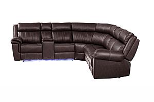 Aviator Brown Faux Leather Reclining Sectional Sofa w/LED by Galaxy Furniture