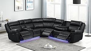 Aviator Black Faux Leather Sectional Sofa w/LED by Galaxy Furniture