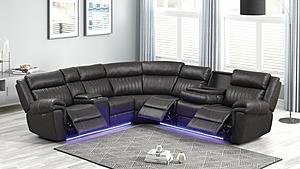 Aviator Gray Faux Leather Sectional Sofa w/LED by Galaxy Furniture