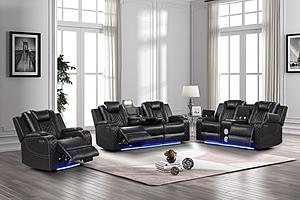 Benz Black Faux Leather Reclining Sofa, Loveseat & Chair by Galaxy Furniture