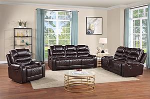 Benz Brown Faux Leather Reclining Sofa, Loveseat & Chair by Galaxy Furniture