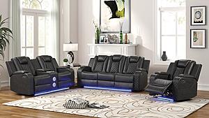 Benz Gray Faux Leather Reclining Sofa, Loveseat & Chair by Galaxy Furniture