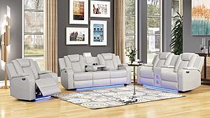 Benz Ice Faux Leather Reclining Sofa, Loveseat & Chair by Galaxy Furniture