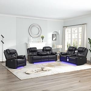 Challenger Black Faux Leather Reclining Sofa, Loveseat & Chair by Galaxy Furniture