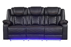 Challenger Black Faux Leather Reclining Sofa by Galaxy Furniture