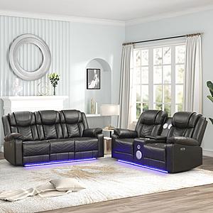 Challenger Gray Faux Leather Reclining Sofa & Loveseat by Galaxy Furniture