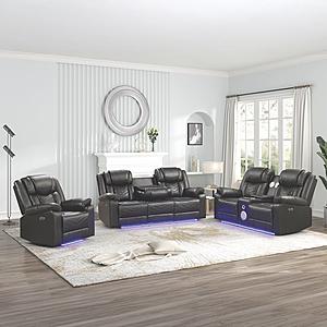 Challenger Gray Faux Leather Reclining Sofa, Loveseat & Chair by Galaxy Furniture
