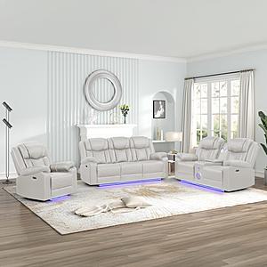 Challenger Ice Faux Leather Reclining Sofa, Loveseat & Chair by Galaxy Furniture
