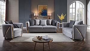 Chanelle Gray Velvet Sofa, Loveseat & Chair by Galaxy Furniture