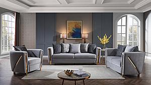 Chanelle Gray Thick Velvet Fabric Upholstered Sofa & Loveseat by Galaxy Furniture