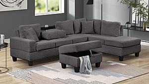 Cozy Gray Sectional Sofa w/Ottoman by Galaxy Furniture