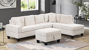 Cozy Cream Sectional Sofa w/Ottoman by Galaxy Furniture