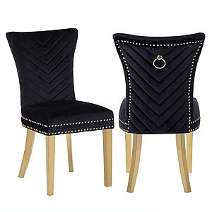 Eva Velvet Fabric Dining Chairs w/Gold Legs (Set of 2) by Galaxy Furniture