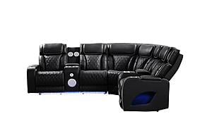 Fortuner Black Faux Leather Power Recliner Sectional Sofa by Galaxy Furniture