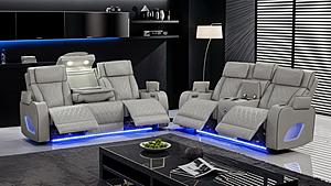 Fortuner Gray Faux Leather Reclining Sofa & Loveseat by Galaxy Furniture