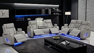 Fortuner Gray Faux Leather Reclining Sofa, Loveseat & Chair by Galaxy Furniture