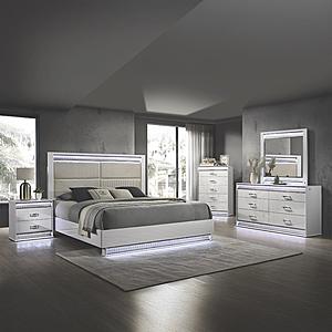 Glam White Wood Upholstered Bedroom Set by Galaxy Furniture