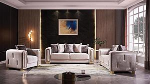 Impreza Beige Thick Velvet Fabric Upholstered Sofa & Loveseat by Galaxy Furniture