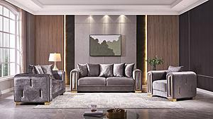 Impreza Silver Velvet Sofa, Loveseat & Chair by Galaxy Furniture
