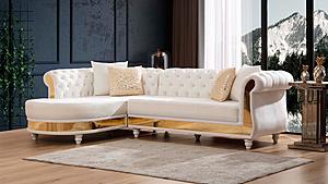 Julia Off White Velvet Button Tufted Sectional Sofa by Galaxy Furniture