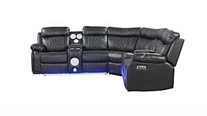 Lacrosse Black Leather Power Recliner Sectional Sofa by Galaxy Furniture