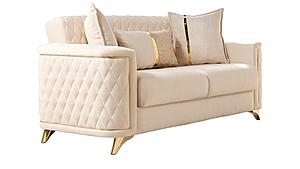 Luna Ivory Thick Velvet Fabric Upholstered Loveseat by Galaxy Furniture