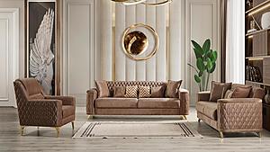 Luna Copper Thick Velvet Fabric Upholstered Sofa & Loveseat by Galaxy Furniture