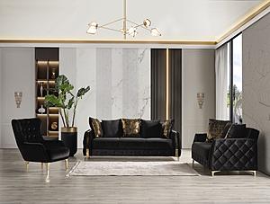 Lust Black Velvet Sofa, Loveseat & Chair by Galaxy Furniture