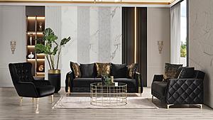 Lust Black Polyester Fabric Upholstery Sofa & Loveseat by Galaxy Furniture