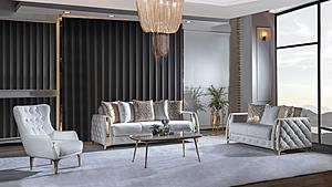 Lust Off White Polyester Fabric Upholstery Sofa & Loveseat by Galaxy Furniture