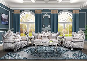 Melrose Silver Polyster Sofa, Loveseat & Chair by Galaxy Furniture