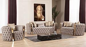 Naomi Taupe Velvet Sofa, Loveseat & Chair by Galaxy Furniture
