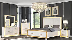 Obsession Milky White & Gold Wood Bedroom Set w/LED by Galaxy Furniture