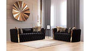 Naomi Black Velvet Fabric Sofa & Loveseat by Galaxy Furniture