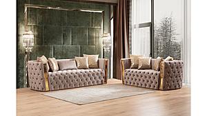 Naomi Taupe Velvet Fabric Sofa & Loveseat by Galaxy Furniture