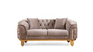 Vanessa Taupe Velvet Fabric Button-Tufted Loveseat by Galaxy Furniture