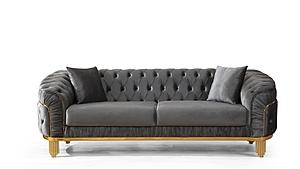 Vanessa Gray Velvet Fabric Button-Tufted Sofa by Galaxy Furniture