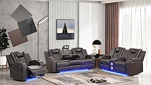 Benz Brown Faux Leather Sofa & Loveseat by Galaxy Furniture