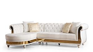 Julia Beige Velvet Button Tufted Sectional Sofa by Galaxy Furniture