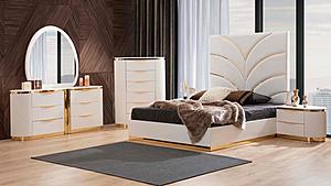 Laura White & Gold Wood Bedroom Set by Galaxy Furniture