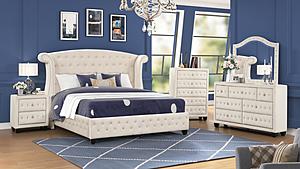 Sophia Cream Velvet Fabric Bedroom Set by Galaxy Furniture