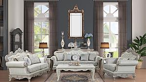 Tuscan Silver Button Tufted Upholstered Sofa & Loveseat by Galaxy Furniture