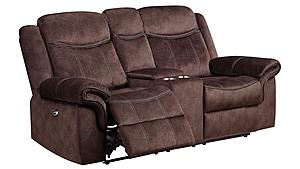 U2200 Domino Coffee Microfiber Power Reclining Console Loveseat w/Power Switch by Global Furniture