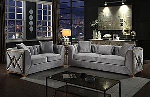 Velencia Silver Velvet Fabric Upholstery Sofa & Loveseat by Galaxy Furniture