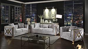 Velencia Silver Velvet Sofa, Loveseat & Chair by Galaxy Furniture